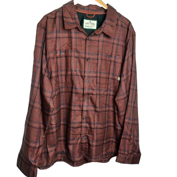 Men's. Lake & Trail XXL flannel button Up plaid brown shirt with back vents - Picture 1 of 4